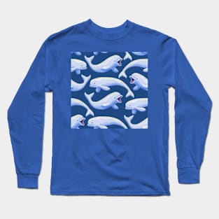 Gouache Beluga Whales Pattern Long Sleeve T-Shirt